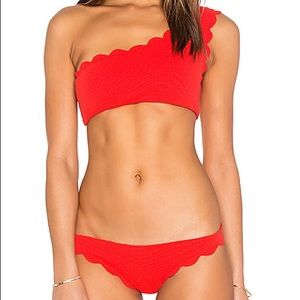 NWOT Scalloped Trim One Shoulder Bikini Set